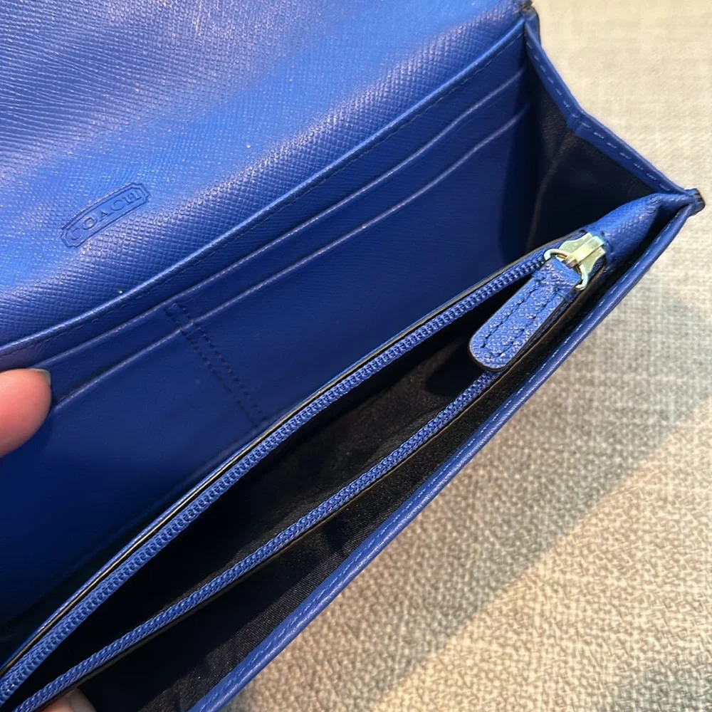 COACH-Top Stitched Bifold Wallet Womens Leather Snap-Royal blue - Picture 8 of 11